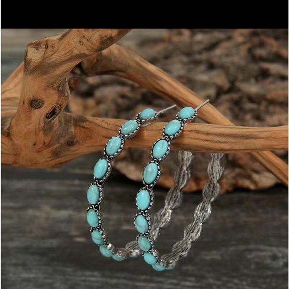 New in box! Bohemian turquoise hoop earrings!!! - Picture 3 of 3